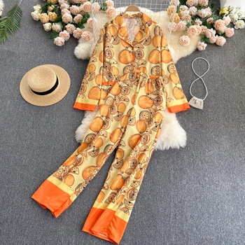 2021 novi stil u pidžama stilu pržena ulični odijelo proljeće i ljeto nove majice s dugim rukavima s po cijeloj površini niša široke hlače za žene