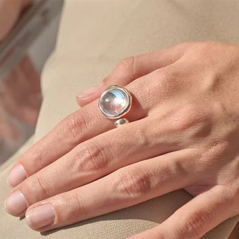2021 Novi Vintage Nehrđajućeg Čelika Crno Bijeli Kamen Metalik Prigušuje Besplatno Funky Geometrija Otvoreni Prsten za žene Nakit za djevojčice