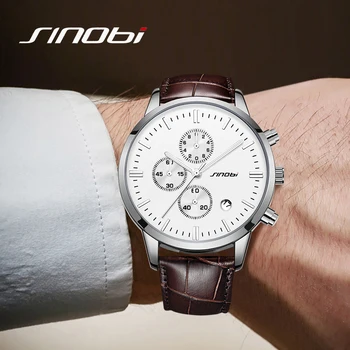 2021 SINOBI Klasične poslovne muški satovi Modni kožni muški ručni sat Chronograph Sjajni Vodootporni Funkcionalni sat