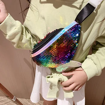 2021 Torba Children Kids Girl Sequin Crossbody Bag Waist Pack Zipper Fish Tail Keys For Money Novčanik Ženski Torba Preko Ramena