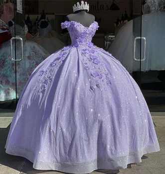 2021 Сиреневое sjajnu loptu haljina Bujne haljine 3D Cvijet Slatka Oblog sa šljokicama Slatko haljina 15 16 Odjeća za stranke