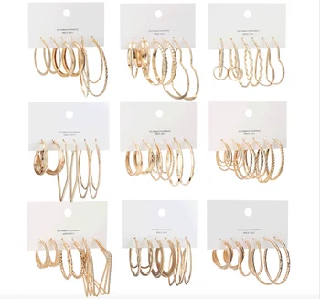 3 para/set Zlatnih Naušnica-prstenovi Set Za žene Multi Stil Srce Trg Teksturom Naušnice Modni nakit Veleprodaja Izravna dostava