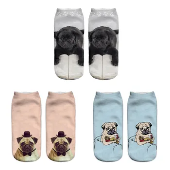 3D ispis čarape za životinje ženske zabavne slatka crtani doggy style djevojke Харадзюку odličan novogodišnji poklon 3 para čarapa na gležnjevima muške čarape u boji