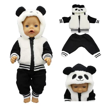 43 cm Dječje lutkarska odjeća Crno Bijeli Panda Majica Kaput 18 Inča Girl Lutka Jakna, Hlače Komplet za djevojčice Blagdanski dar