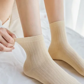 5 Parova pamučne čarape u korejskom stilu, čvrste ženske čarape srednje dužine, muške čarape sa vertikalnim prugama, ženske čarape, Svakodnevne elastične čarape s cijevi
