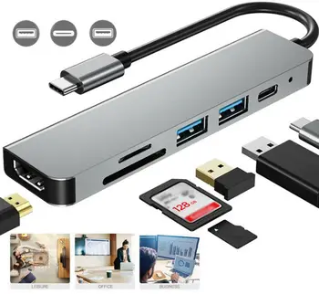 6 u 1 USB HUB C Adapter USB koncentrator C na USB 3.0, HDMI-Kompatibilnu priključne stanice za MacBook Pro USB-C Tip C 3.0 Razdjelnik za Nintendo Switch
