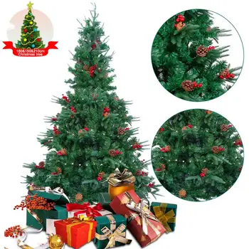 AGM 1,5 M/1,8 M/2,1 M Božićno drvce sa led svjetla, Umjetno Božićno drvce s mješovitim borovim iglicama, Crvenim bobicama i Pr