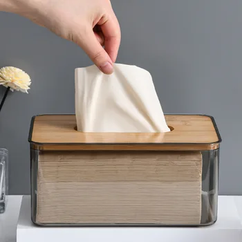 Bamboo kutija za maramice Prozirni Plastični Kontejner za kućne tkiva Kutija za pohranu Držač za salvete Torbica za uredski Uređenje doma