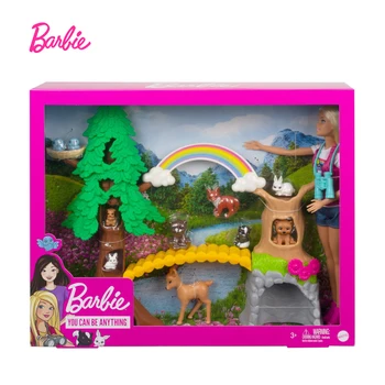 Barbie Vodič za biljni i životinjski svijet Interaktivne Igre skup s Lutkom-plavuša Na otvorenom Drvo Nad glavom Duga Pribor za životinje Dječja igračka GTN60