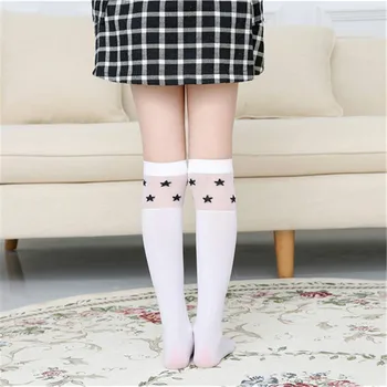 Bijele čarape za djevojčice-girls pamučne duge čarape do koljena s uzorkom crtani zvjezdice/srce/u pruge i dizajnerske čarape princeza kniekousen meisje