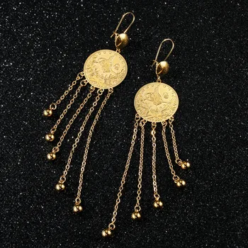 Bliski Istok Османско-turski nakit naušnice ženske bakreni pozlaćeni okrugle perle naušnice-privjesci arapski zlatnika naušnice nakit