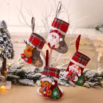 Božićni Čarapa Trodimenzionalni Lutku Djeda Mraza Božićno Drvce Privjesak Mali Kariranih Božićne Čarape Veliki Prostor Za Pohranu