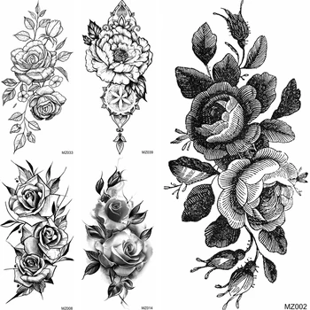 Crni Cvijet Privremena Tetovaža Naljepnica Ženska Moda Body Art Ruka Tetovaža je Za Večernji show Lažni olovka za Skicu Papir Vodootporne za tetoviranje