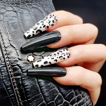 Crno - bijele Nadzemni nokte s uzorkom Leoparda ili Zebre Jedinstveni Elegantan Stil za dnevne i večernje tisak Na noktima Pribor