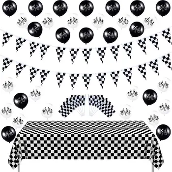 Crno Bijeli Auto Utrke Deco Setovi Šah Jednokratni pribor Skup Zastave Odmor potrepštine vedra ukras na rođendan