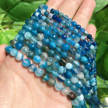 Cut-Agatha u plavu traku Perle od prirodnog slobodnog kamena Perle za izradu nakita DIY Pribor za narukvice 15