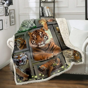 Deka CLOOCL Zbirka divljih životinja Tigar s 3D ispis Deku za piknik Uredski pokrivač za spavanje Klima-uređaj Bacanje Paperjast deka