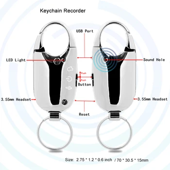 Digitalni Diktafon keychain,Аудиомагнитофон sa značajkom reproduciranje,Aktivira glasom Keychain, Аудиомагнитофон s prstenom za ključeve, 16 GB/32 GB