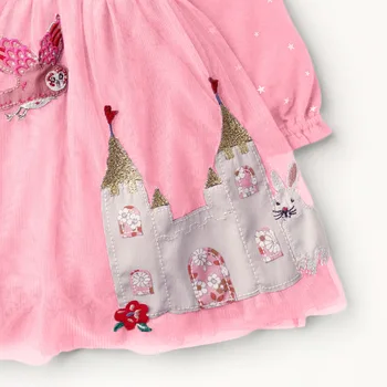 Dječja haljina 2021 Jesen odjeća za djevojčice Брендовое haljinu za malu djecu Dar Svakodnevne pamučne haljine s aplikacija u obliku dvorca u grašak za djecu od 2-7 godina