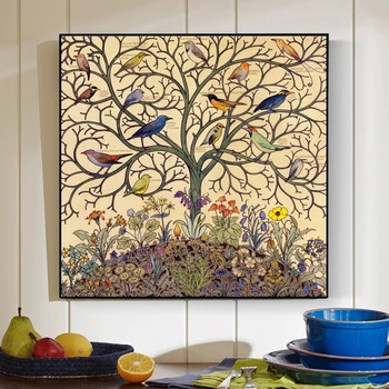 Drvo Života Tropske ptice Pjevice Umjetničkih plakata i grafika Starih Egzotične Ptice Priroda Slikarstvo na platnu Zidni umjetnička slika Kućni dekor