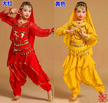 Dugih rukava Za djevojčice Kostim za Trbušni ples Skup Za djecu Indijski plesni ideju Dječje girl trbušni Ples Djevojka Egipatske plesne kostime