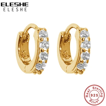 ELESHE 925 Sterling Srebra Blistava CZ s 18-karatno Zlatne Prstenom Naušnice Modni Večernje Vjenčanje Nakit Pribor Za žene 2021