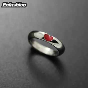 EnFashion prsten s crvenim srcem ljubavni prst par prstenova za žene slatka je zaručnički prsten od nehrđajućeg čelika Modni nakit veleprodaja R1590