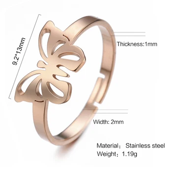 EUEAVAN 10 kom./lot Podesiva Modni prsten s leptirićima za životinje za žene Veleprodaja Nakita od nehrđajućeg čelika