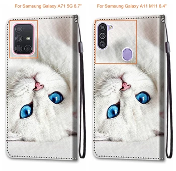 Flip torbica od umjetne kože za Samsung Galaxy A11 A31 A41 A70e A51 A71 5 G M11 M31 Torbica-poklopac Mačka za Samsung Galaxy A51 A71 5 G Funda