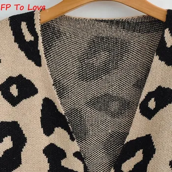 FP je To Love Za Ženski Леопардовый Dugi kardigan Pletene Dizajn sa V-neck, Blag Proljeće-jesen džemper dugih rukava i gornje odjeće