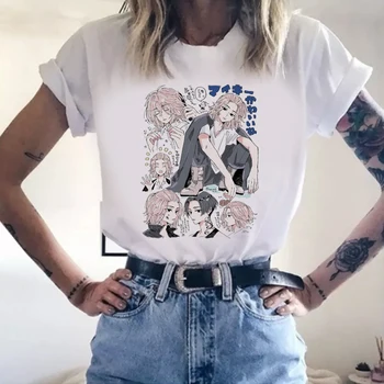 Harajuku Slatka Majice Оверсайз Tokiju Osvetnici Print Bijele Majice T-Shirt Muški Ženski Unisex Top