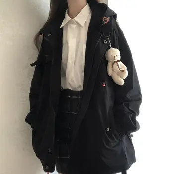 Jakna Techwear Ženska korejski slobodna unisex s kapuljačom dugih rukava, uredan je monotono jakna, univerzalni svakodnevno studentsko kaput, vanjska odjeća
