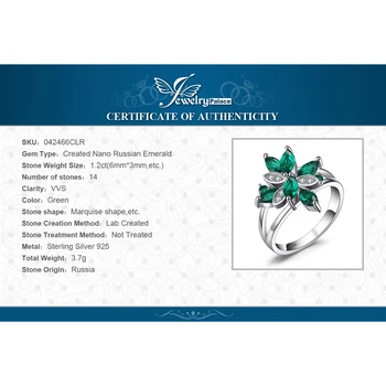JewelryPalace Cvijet 1,2 ct Green Имитированный Nano Smaragd 925 Sterling Srebra Koktel Prsten za žene Izjava Dragulj Nakit