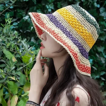 Kape-kante Za žene Za odmor na plaži u Ljetnim prugasta odmor svestran u korejskom stilu Moderan Vintage verzija sunčane kape za studente