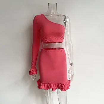 KGFIGU 2021 Ljetnim pletene suknje sa volanima za stranke, kompleti iz dva predmeta, ženske seksualne majice s dugim rukavima, slatka bez rukava, mini gaćice s visokim strukom