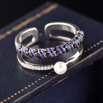 KIOOZOL luksuzni prsten od plavog kristala za žene srebrne boje s biserima angažman otvoreni prsten za žene 2022 nakit 653 KO1