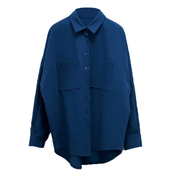 Klein Plava košulja Za žene s dugim Rukavima Отложной ovratnik na zakopčane Негабаритная bluza Korejski moda