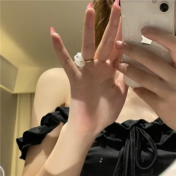 Korejski Elegantne Višeslojne Modni Prsten s biserima Za žene 2021 Novo Bijelo Blagi Jednostavan Nakit, Prsten na Veliko