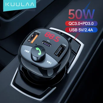 KUULAA 50 W Auto Punjač FM odašiljač Bluetooth Auto-Audio MP3 player, TF Kartica Komplet QC PD USB Auto Brzi Punjač za iPhone 13 12