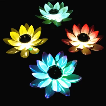 Lažni lotosov Cvijet List LED Svjetiljka Na Solarni Pogon Vrtni Ribnjak Plutajući Cvjetni Lampa
