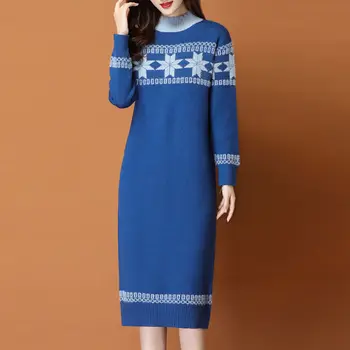 Leiouna Casual slobodan pulover okruglog izreza 2020 Moderan haljinu Elegantne ženske haljine Jesen zima Toplo donje haljina Midi Haljine Vestidos