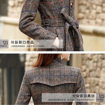 Leiouna Dugo puni 2020 Modni donje checkered kaput Vuneni kaput Ženska zimska odjeća Kariranih ženski kaput Korejski odijevanje