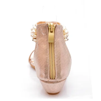 Ljetna cipele Sandale za žene Trendi sandale-gladijatori u boemskom stilu Ženske na танкетке ženske sandale s ravnim potplatima perle od crnog zlata