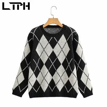 LTPH berba ženski veste s аргайлом pulover okruglog izreza slobodan pletene skakači mekana topla američki top dugi rukav 2021 jesen novi