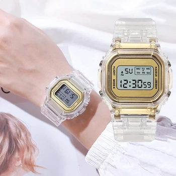 Luksuzne modne led satovi za žene Rose Gold Silikonske naramenice Elektronski sat Ženske jednostavne haljine Ručni sat Relogio Feminino
