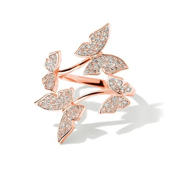 Luksuzni Podesivi prsten s otvorenim leptir Za žene s punim kristalno Vjenčani prsten od ružičastog zlata Modni prsten na prst Donje zaručnički prsten