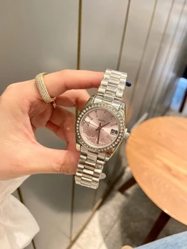 Luksuzni Srebrno-roze ženski sat sa dijamantima Od nehrđajućeg čelika Materijal Originalni spone Promjer biranje Kvarcni sati 36 mm
