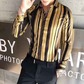 Luksuzni zlatni majica Za muškarce 2018 Novi pad košulja dugih rukava Slim Fit Večernje klupska majica za prom Za muškarce Korejski muška odjeća Akutna košulja Camisa