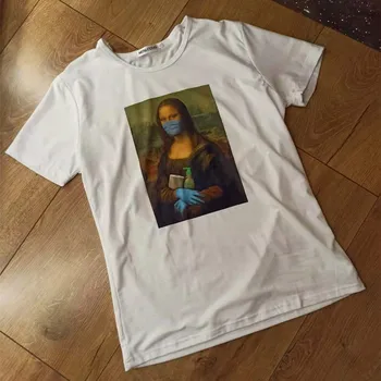 Maska Mona Lise Estetski majica Harajuku Ženska t-shirt Ulzang Vintage grafički t-shirt je Smiješno crtani film 90-ih majica Korejski Top Majice, ženske