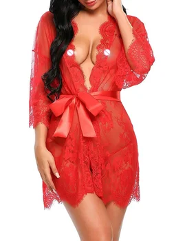 Meihuida Seksi donje rublje s čipkastim nabora Haljina Prozirna ženska košulja Donje rublje Pidžama Noći haljina Erotska odjeća za sex